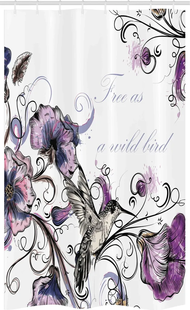 ABAKUHAUS Tenda Doccia Stretta 120x180 cm - Uccelli Fiori Nero Viola