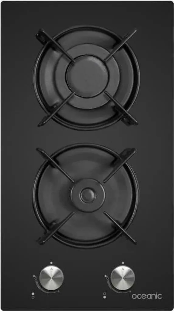 Piano cottura a gas, OCEANIC Domino, 2 fuochi, larghezza 29 cm, vetro temperato nero, accensione elettronica