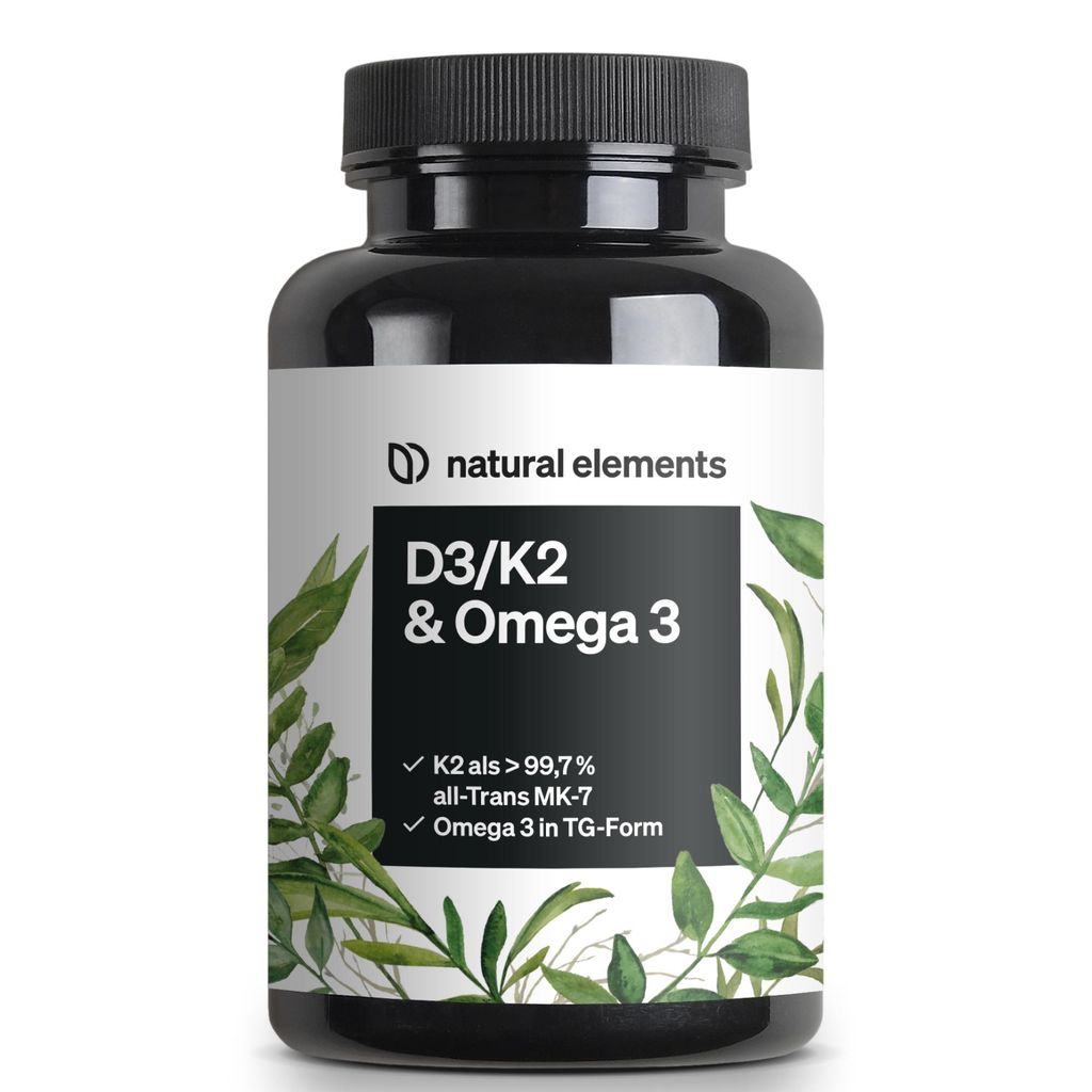 natural elements Vitamin D3/K2 + Omega 3 – Premium K2VITAL 99,7+% All-Trans, Omega 3 Triglycerid