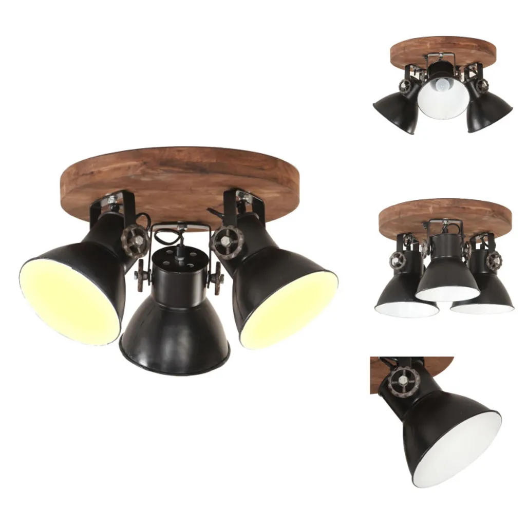 Lampadario Nero Industriale vidaXL E27 42x27cm Ferro e Legno