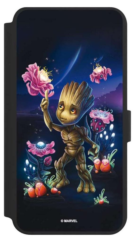 NIVOCASE Klapphülle für Samsung Galaxy S24+ Handyhülle aus Kunst Leder NIVOflip schwarz Marvel Guardians Of The Galaxy Baby Groot