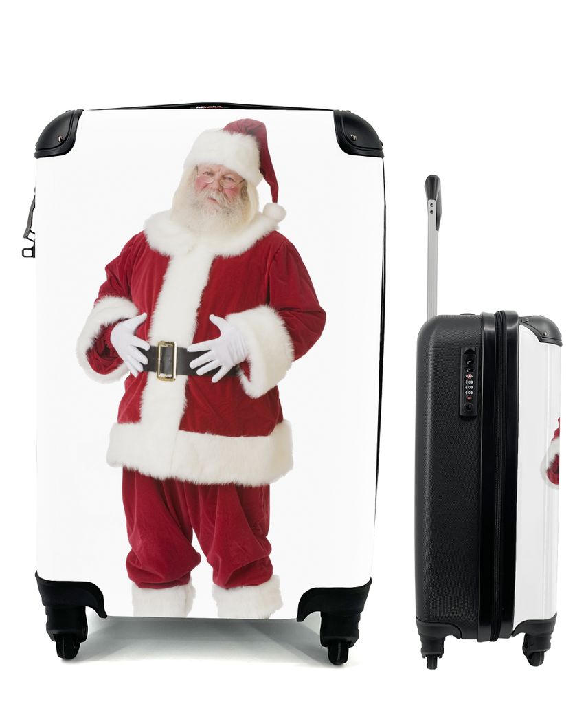 MuchoWow Koffer Handgepäck Trolley Rollkoffer Kleine Reisekoffer mit 4 Rollen - Der Weihnachtsmann mit den Händen auf seinem Bauch - Cabin Size...