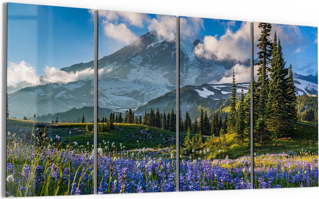 DEQORI Glasbild Echtglas 4x30x60 cm 'Mount Rainier Wunderland' Wandbilder XXL groß