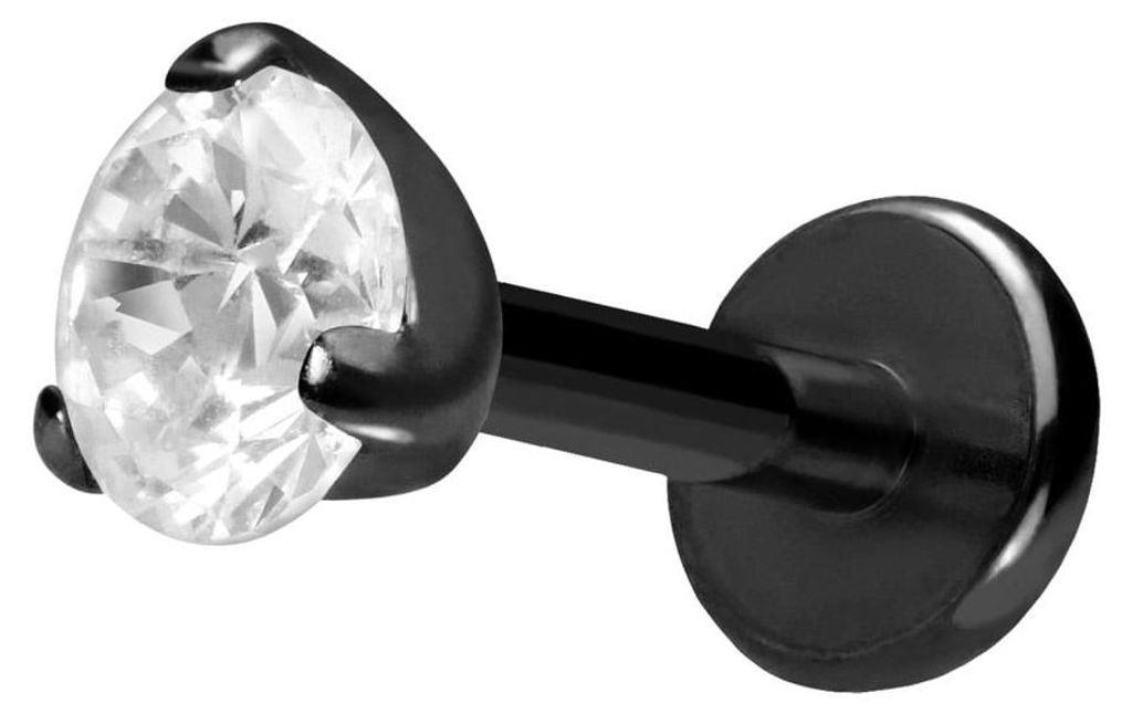Ohrpiercing, Nasenpiercing Titan Labret mit Push Fit EINGEFASSTER KRISTALL Schwarz Stablänge: 8mm | Stabstärke: 1,2mm | Kristallgröße: 4mm