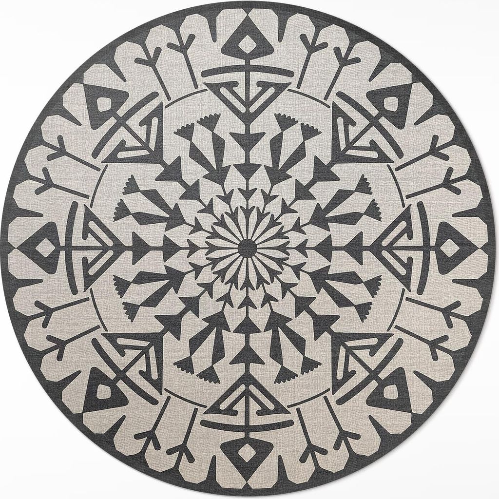 Aztekische Blumenkomposition– Vinylteppich – Indoor Teppich – Flur – Pflegeleicht – Runder Teppich – PVC Teppich – Outdoor Teppich ...