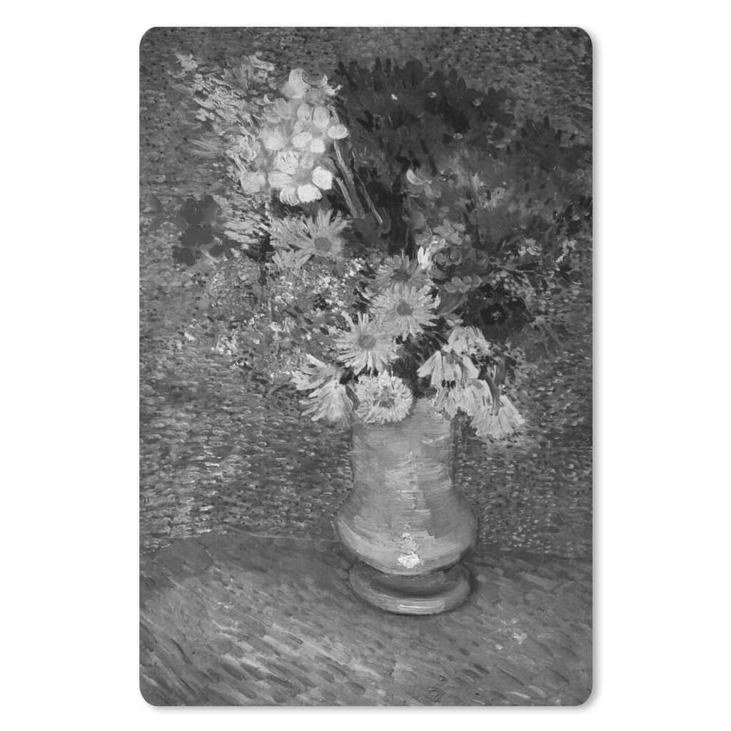 MuchoWow Mauspad Mousepad Blumen in einer blauen Vase - Vincent van Gogh - Schwarz und weiß 18x27 cm - Mousepads - Maus Mat - Pad - Mausunterlage