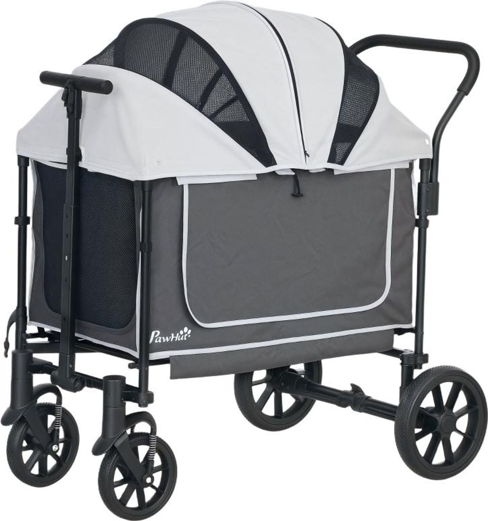 Fortuna Lai Hundewagen Hundebuggy klappbar für Hunde & Katzen bis 30 kg Katzenbuggy mit Kissen Netzfenstern 2 Türen Aufbewahrungstasche Katzenwag...