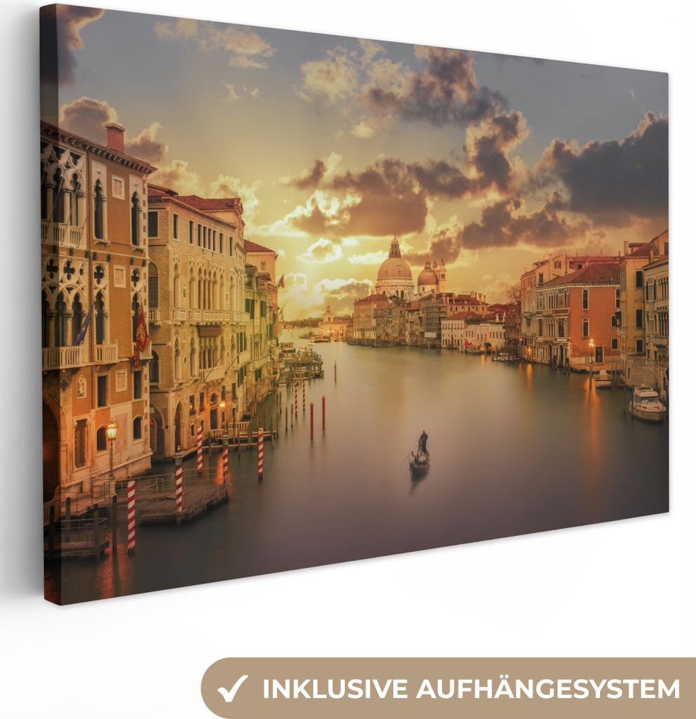 OneMillionCanvasses - Leinwandbilder - 150x100 cm, Italien - Gondel - Canal Grande, Wandbilder Kunstdruck Wanddekoration