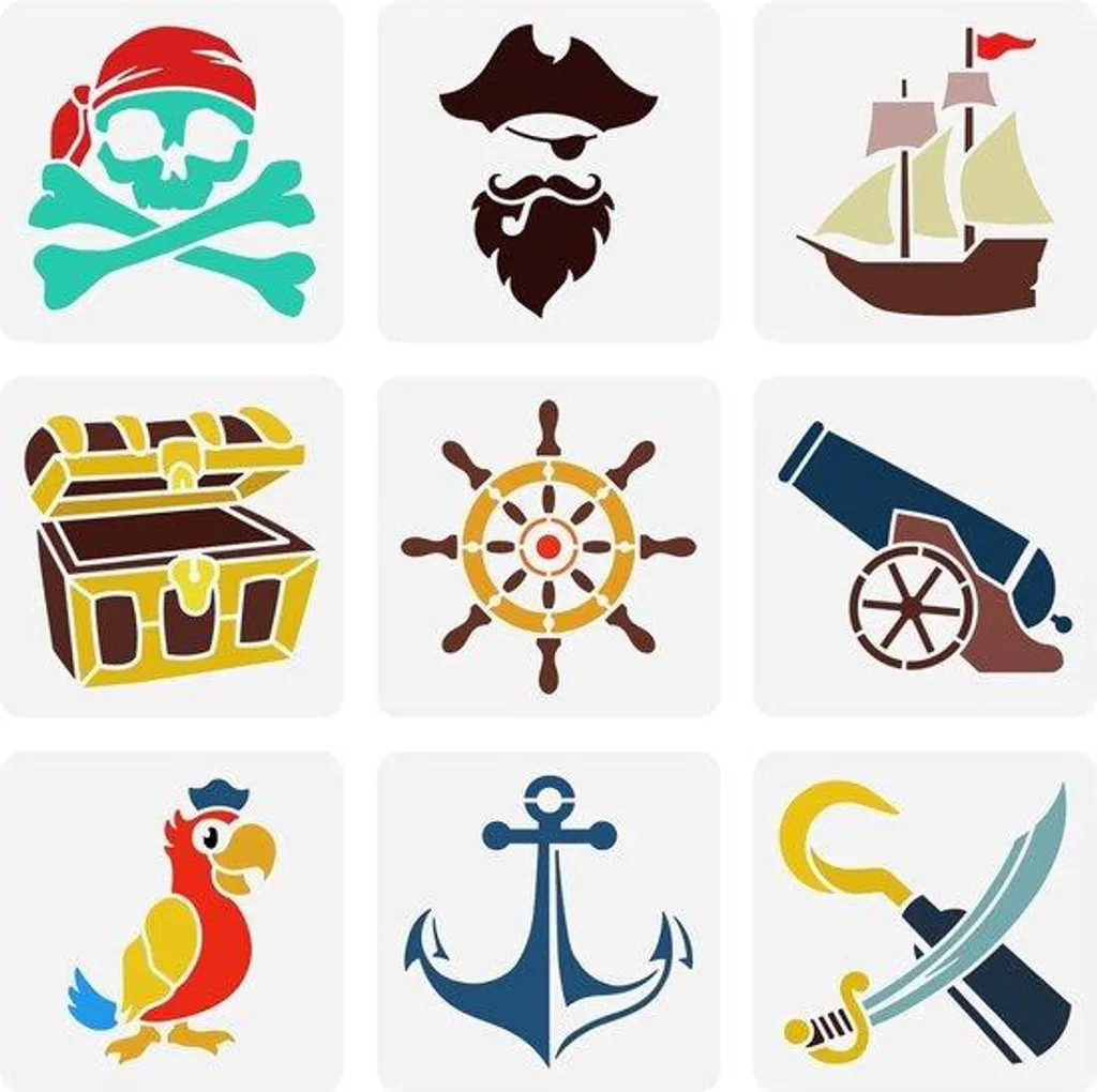 Réussir vos dessins de pirates avec ces 9 pochoirs 15x15 cm de coffre