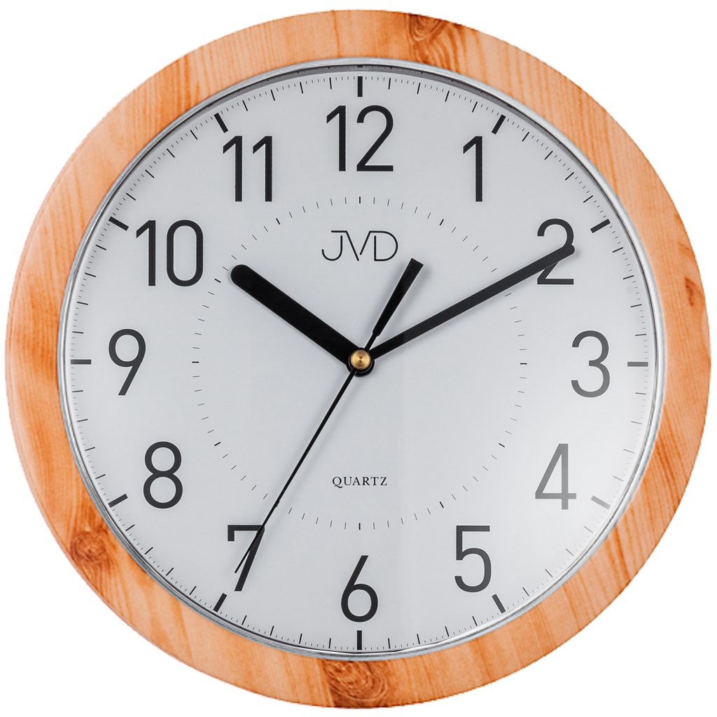 JVD H612.18 Wanduhr Quarz analog rund leise ohne Ticken Holz-Optik