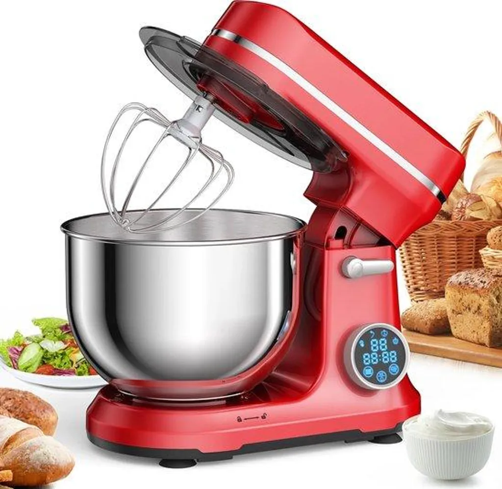 Robot pâtissier 1200W 5L Rouge avec kit pâtisserie complet 11 vitesses