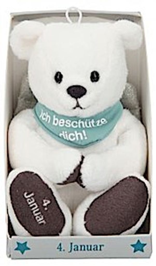 Depesche 8139.004 - Schutzengel Bär aus Plüsch, ca. 9 cm, mit Datum 04. Januar, Geschenk für Geburtstag, Jahrestag oder Hochzeitstag