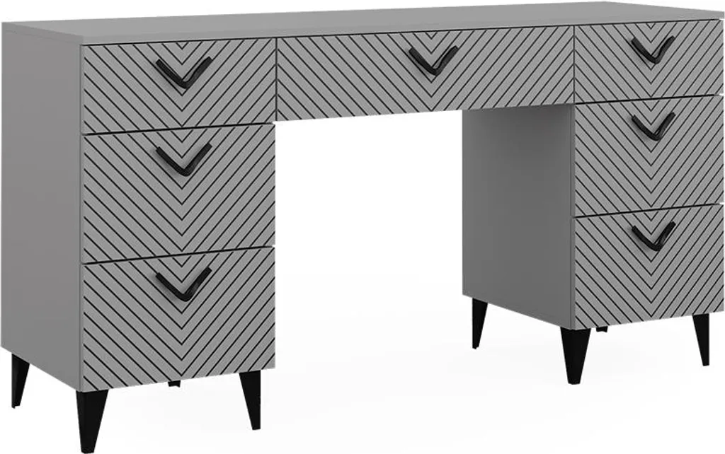 Bureau Gris 7 Tiroirs Vicco Anett 150x45cm Design Ergonomique et Stable
