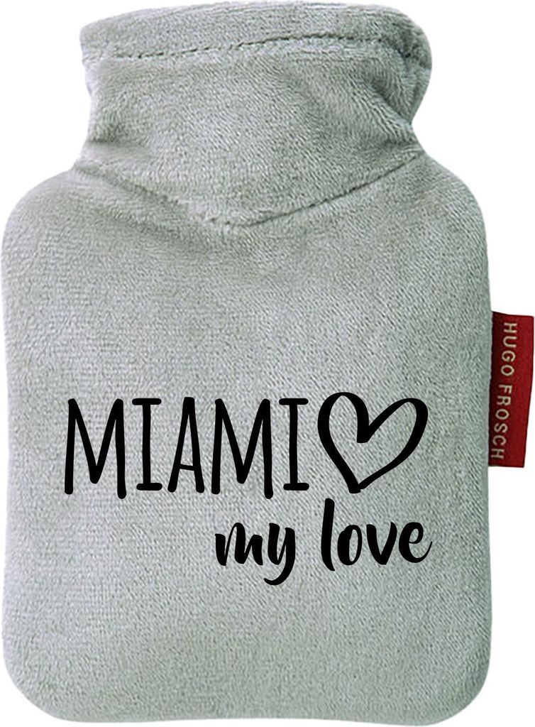 Huuraa Mini-Wärmflasche Miami my love 0,2 Liter Grey Mini Veloursbezug Taschenwärmer Geschenkidee