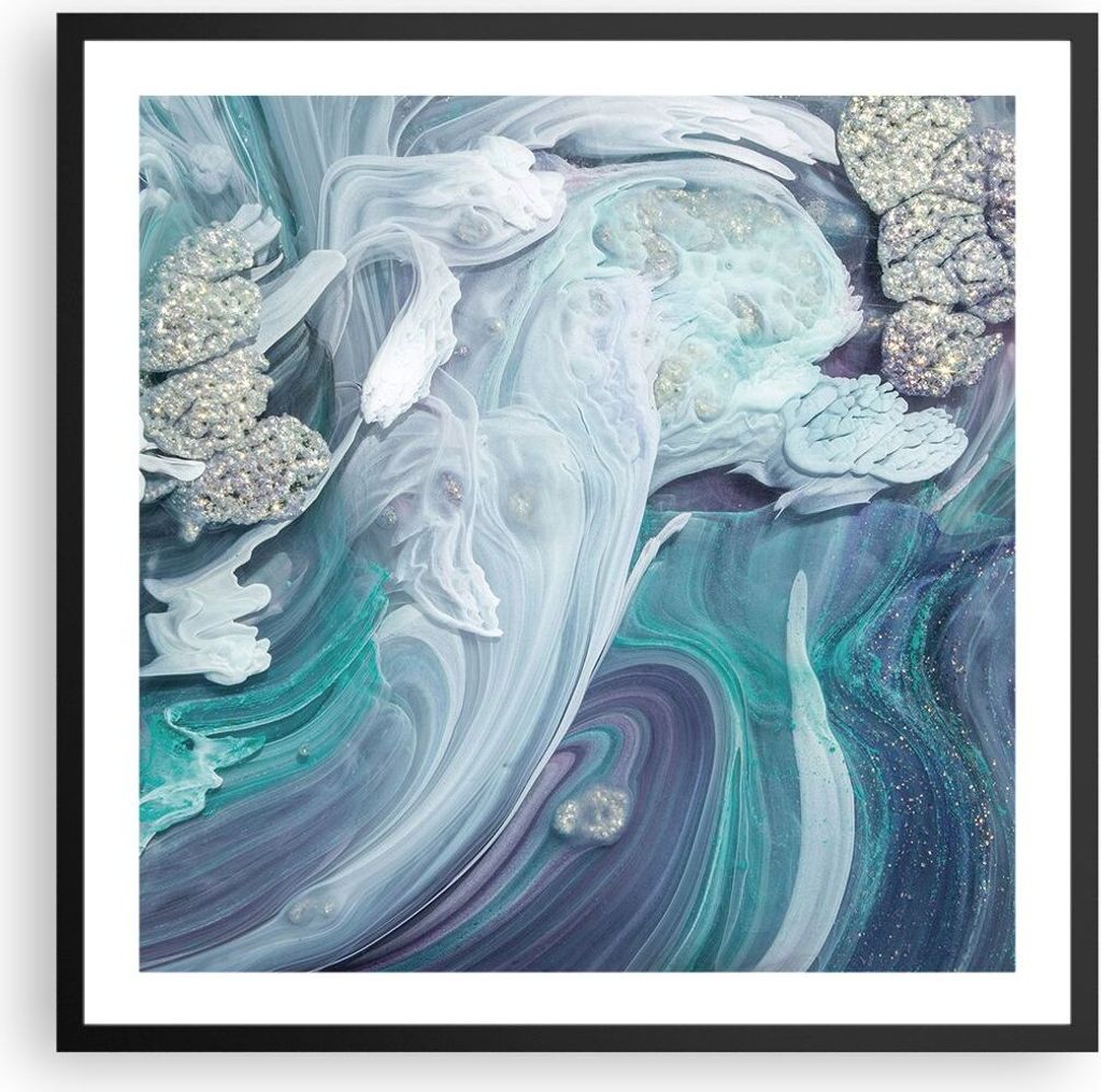 Gerahmtes Poster - Schwarzer Rahmen - Abstraktion dreidimensional blau - 60x60 cm - Wand Bild - Wanddeko - Wandbilder - Kunstposter - Wandposter - ...