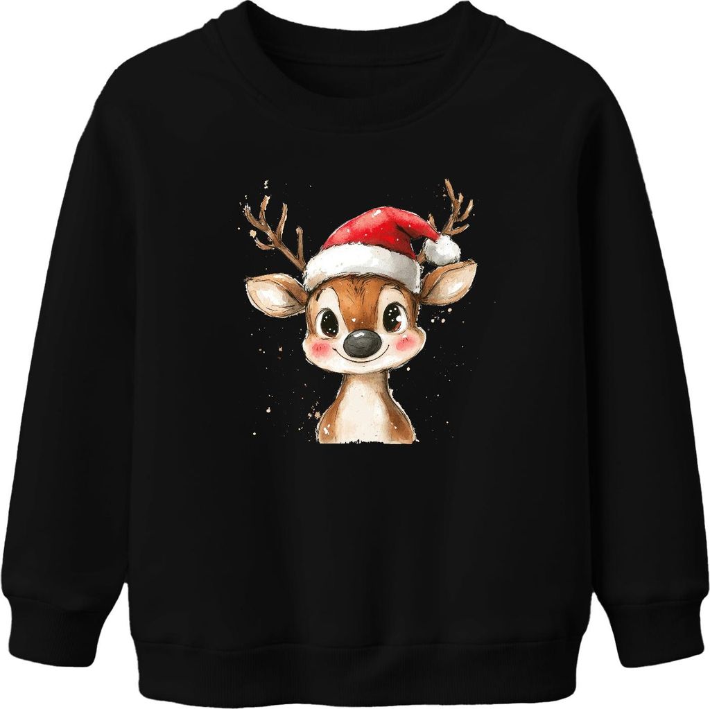Rentier Weihnachten Aquarell süß Kinder Geschenk Niedlich Vintage Uni Kinder Sweatshirt Pullover, Schwarz, 104