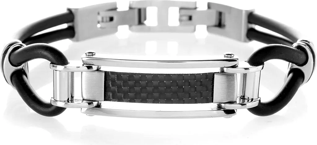 Regalo Uomo Bracciale SB6861 Acciaio e Carbonio - Confezione Inclusa