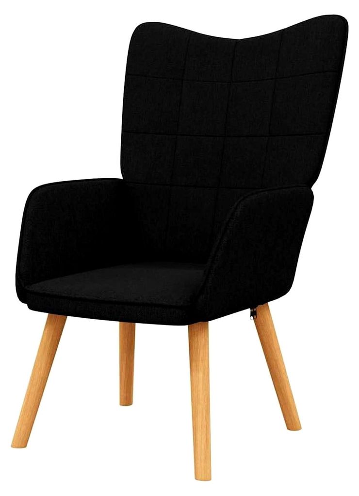 Relaxsessel mit Stahlrahmen und Holzbeinen, Polsterstuhl mit Armlehne, Fernsehsessel für das Wohnzimmer, Modern, Schwarz