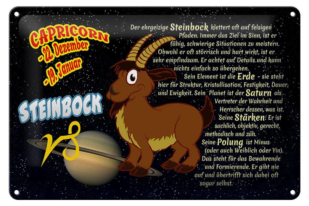 Blechschild Sternzeichen 30x20cm Steinbock Planet Saturn