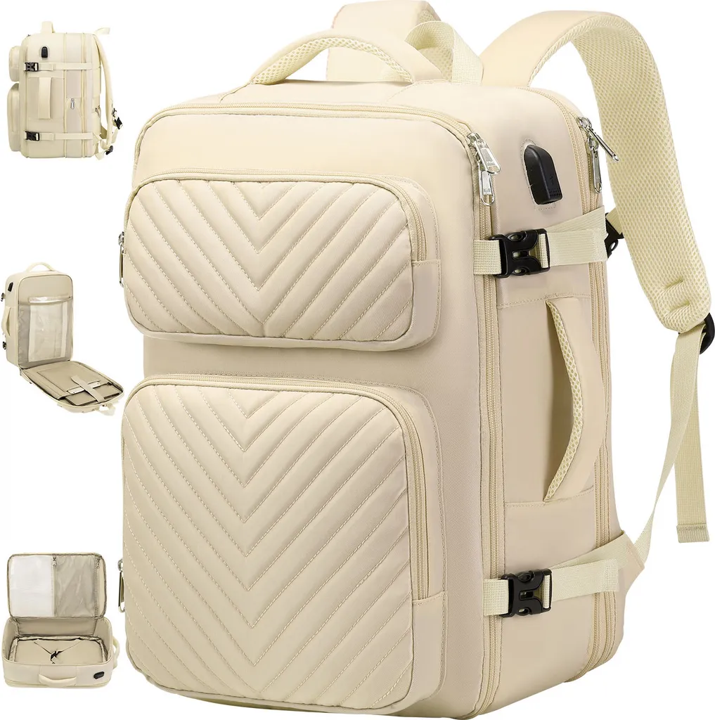 Zaino da viaggio espandibile con porta di ricarica USB - adatto per i viaggi in aereo, scomparto per laptop da 17,3" e protezione RFID per uso lavorativo e all'aperto