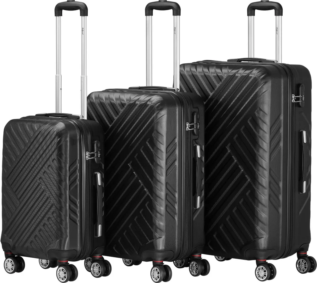 Zelsius Set 3 Trolley Rigidi ABS Nero - Valigie Viaggio Resistenti