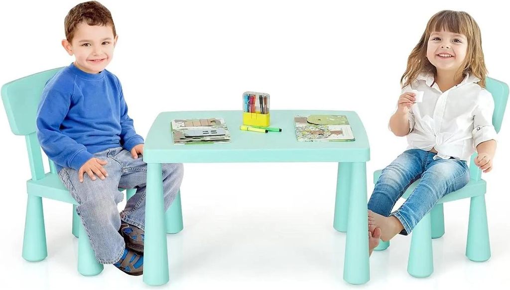Kindermöbel-Set 3-teilig - Kindertisch mit 2 Stühlen - Kunststoff - Montage erforderlich - Für Kinderzimmer/Spielzimmer - Grün