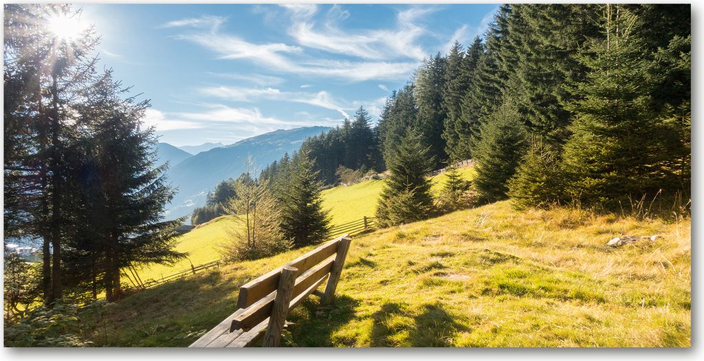 Tulup Glas-Bild - 100x50 -Wandkunst - Wandbild hinter gehärtetem Sicherheitsglas - Landschaften - Herbst Berge - Grün