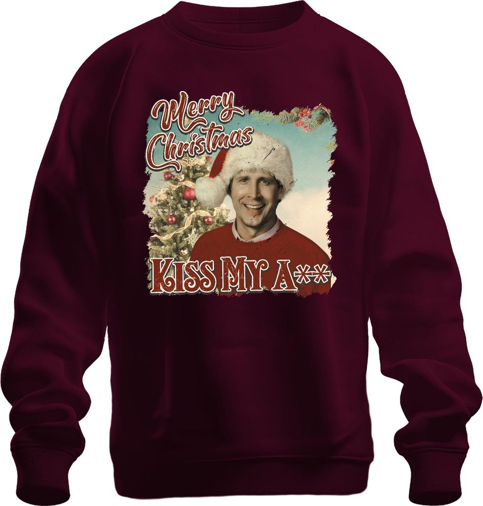 Merry Christmas Clark Griswold Schöne Bescherung Kiss My A - Weihnachten Xmas Uni Weihnachtspullover, Burgundy, L