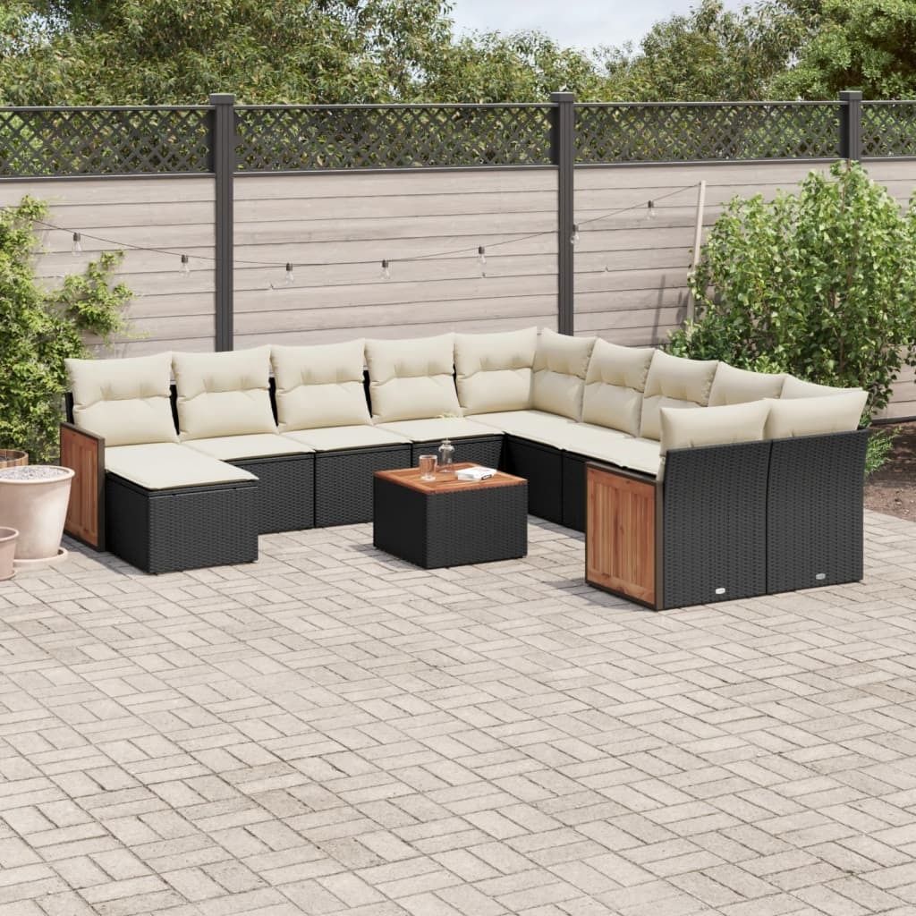 12-tlg. Garten-Sofagarnitur mit Kissen Schwarz Poly Rattan 3260656
