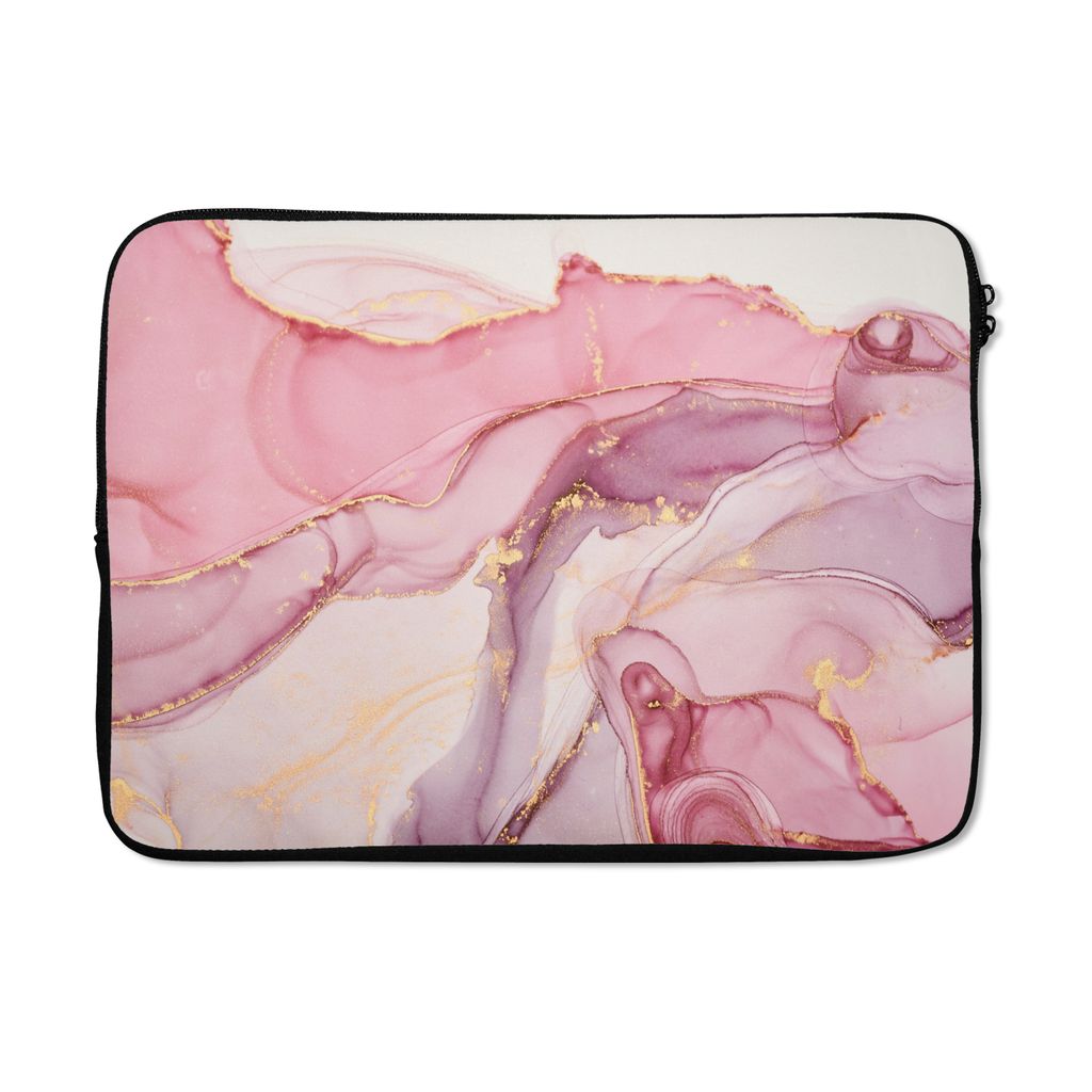 MuchoWow Laptop Hülle 14 ZollGold - Marmor - Rosa Laptoptasche - Laptoptasche - Stoßsicher - Schutzhaube