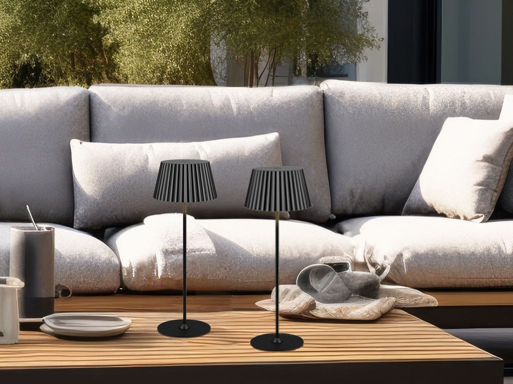 2er SET LED Akku Tischlampen ohne Strom, kabellose Outdoor Tischleuchten Schwarz