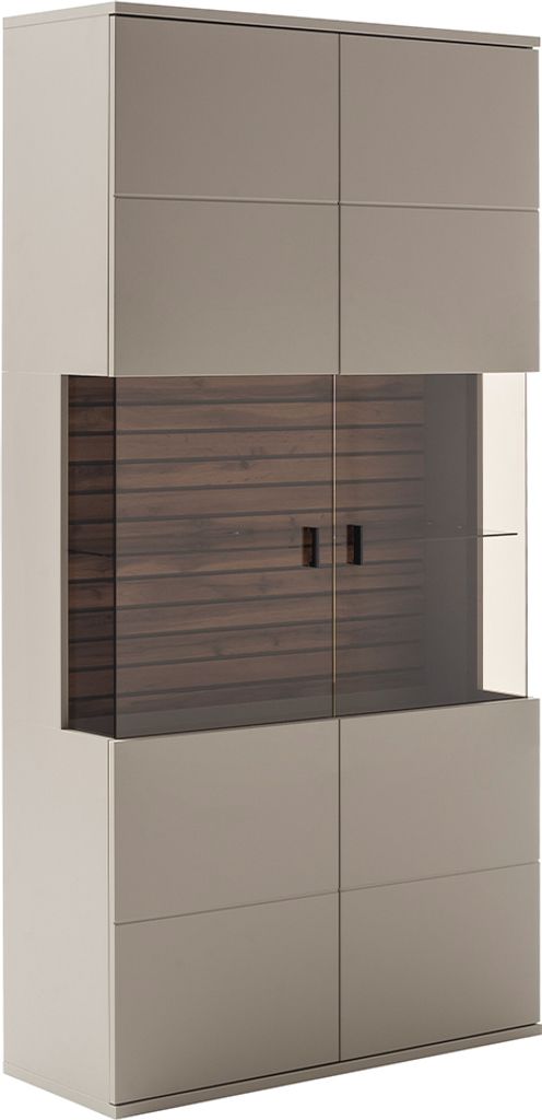 Vitrinenschrank in grau mit Eiche LIEZEN-05