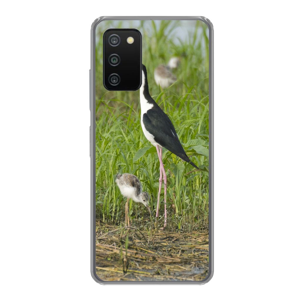 MuchoWow Handyhülle Schutzhülle Hülle für Samsung Galaxy A03s Vogel - Gras - Küken - Sumpf Silikon Softcase Handy Hülle - Schutz