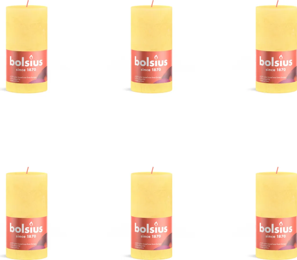 Grande Bougie Pilier Rustique Jaune Soleil 130x68 mm Lot de 6 Unités
