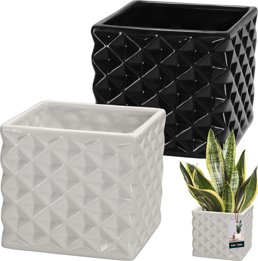 KOTARBAU® Blumentopf Keramik glasiert Quadratisch Weiß Produktbild 