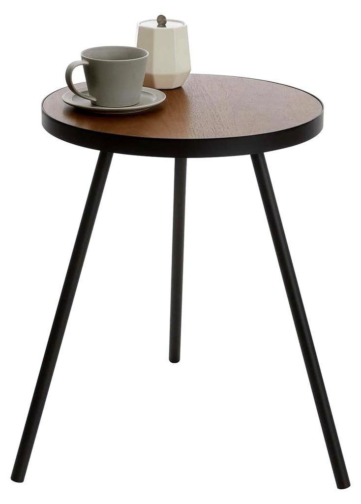 Tower Runder Beistelltisch, schwarz, Stahl/Holz, minimalistisch, 49 x 48 x 50 cm