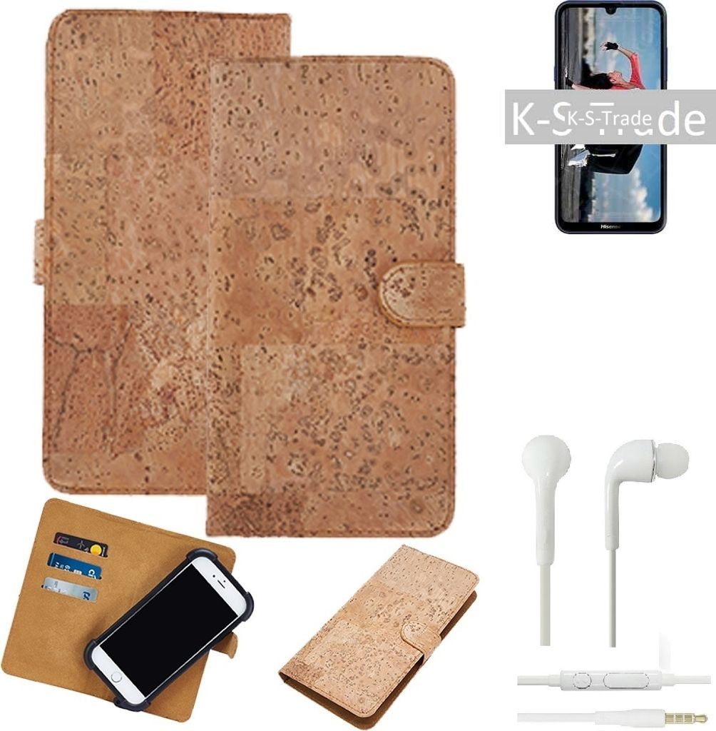 K-S-Trade Hülle kompatibel mit Sony Xperia L3 + in ear Kopfhörer Kork Handyhülle Cover Schutzhülle TPU Case Bumper in Hellbraun, (1x)