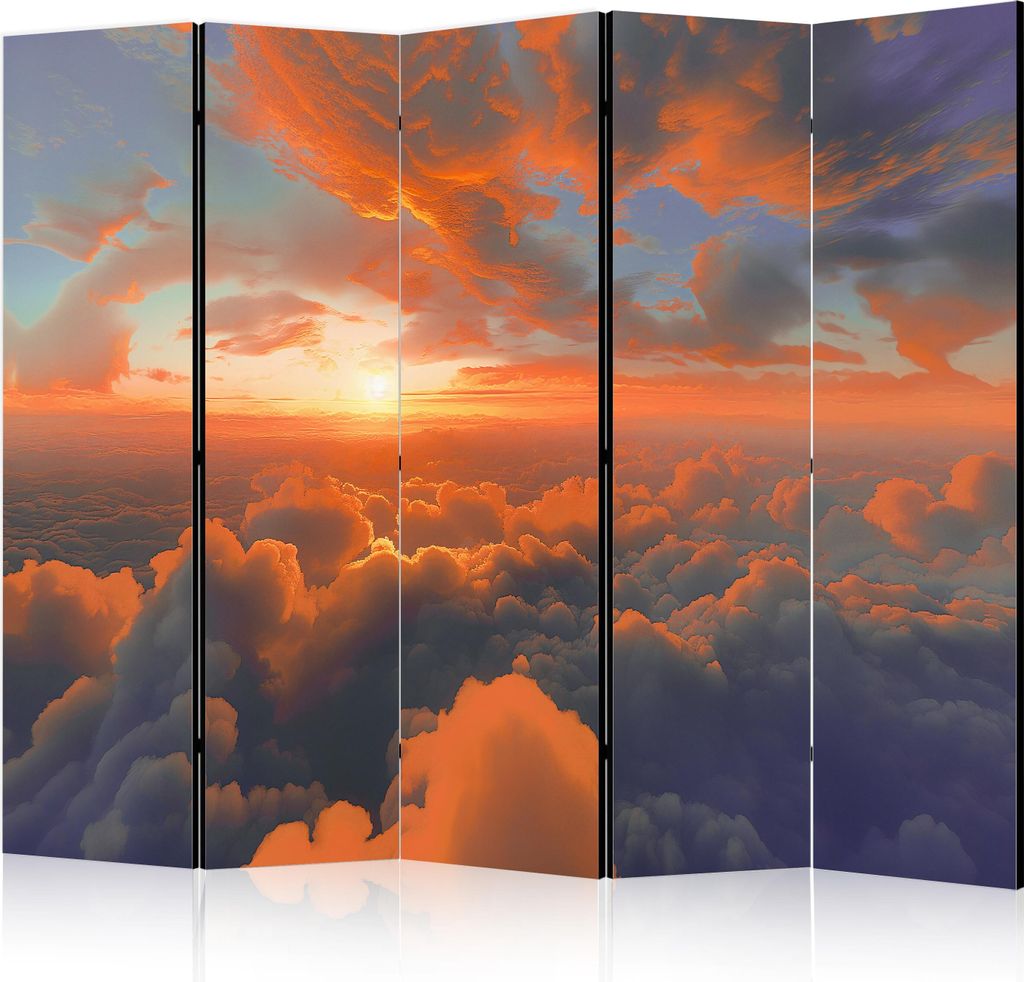 5-teiliger Einseitiger Vlies Paravent - When Dawn Tickles the Clouds: A Color Spectacle on the Morning Sky 225x172 cm Landschaften b-H-10038-z-b