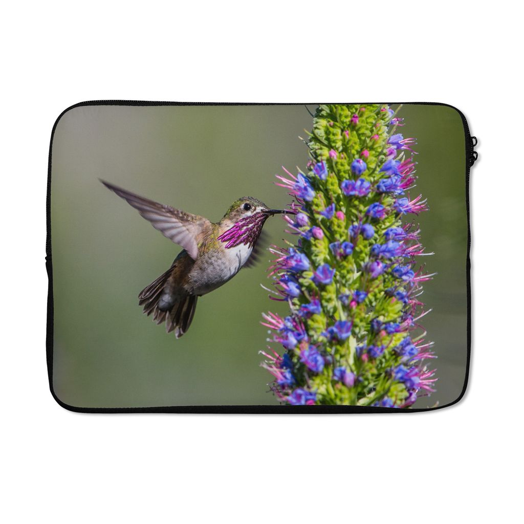 MuchoWow Laptop Hülle 13 Zoll Kolibri - Pflanze - Lila Laptoptasche - Laptophülle - Sleeve - Rundumschutz