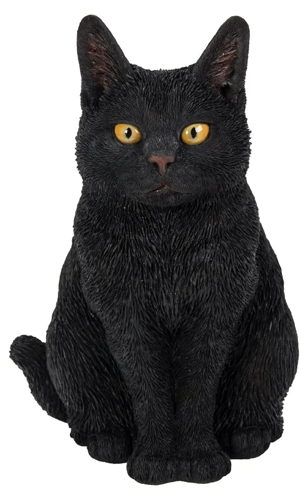 Chat Assis Noir Finition Mate - Statuette Décorative Style Minimaliste