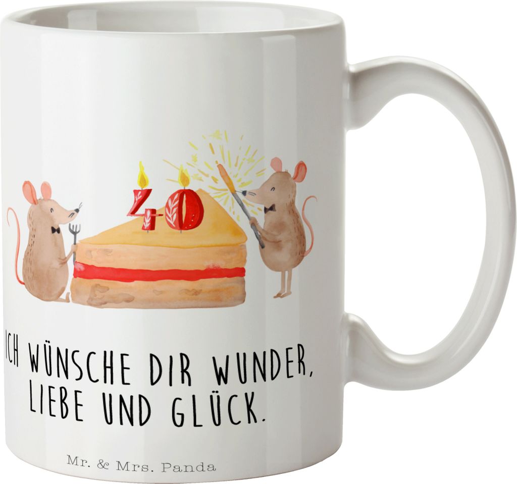 Mr. & Mrs. Panda Tasse 40. Geburtstag Mäuse Kuchen - Weiß - Geschenk, Happy Birthday, Kuchenliebe, Herzlichen Glückwunsch, Kaffeebecher, cappucc...
