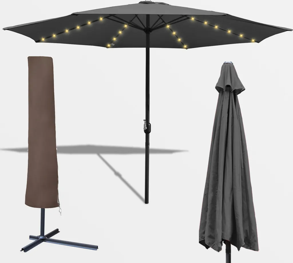 Jopassy Ombrellone Giardino 3,5m LED Solare Grigio - Offerta Estiva