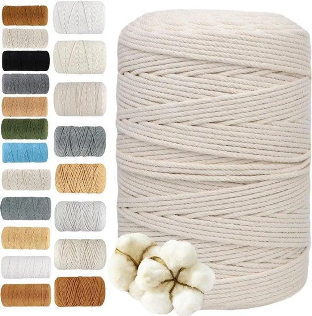 Corde en coton macramé 2mm x 220m beige pour tissage et DIY créatif