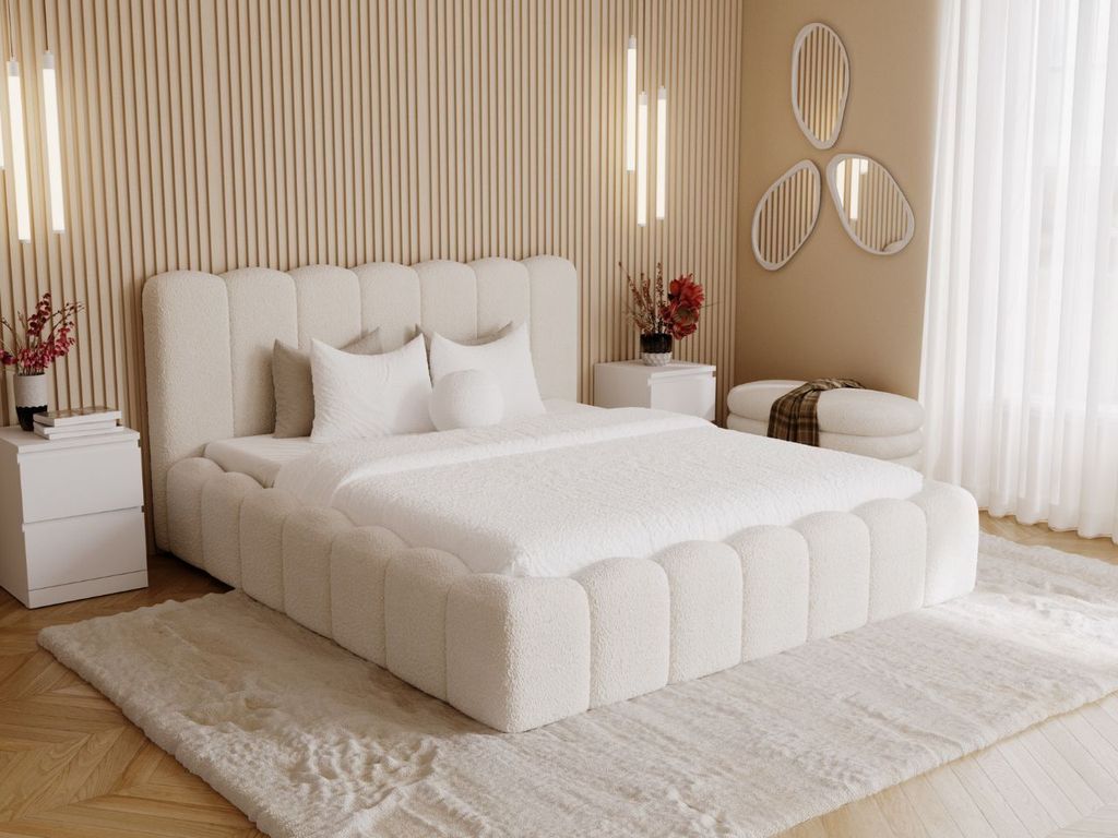 GrainGold Polsterbett Smile 200x200 cm - Bett 200x200, Polsterbett mit Bettkasten und Lattenrost - Creme (Anthology 01)