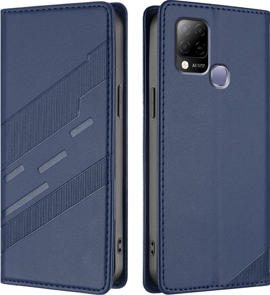 Hülle für Infinix Hot 10T/Infinix Hot 10S, Kunstleder Brieftaschen Handyhülle mit Kartenfach und Standfunktion Blau