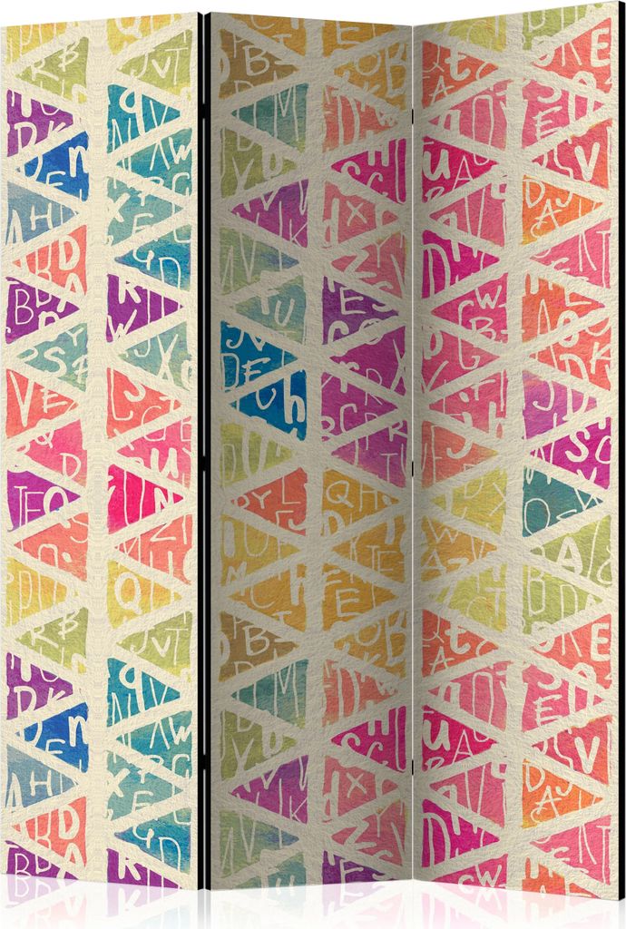 3-teiliger Doppelseitiger Vlies Paravent - Letters nad Triangles 135x172 cm Muster f-A-0682-z-b