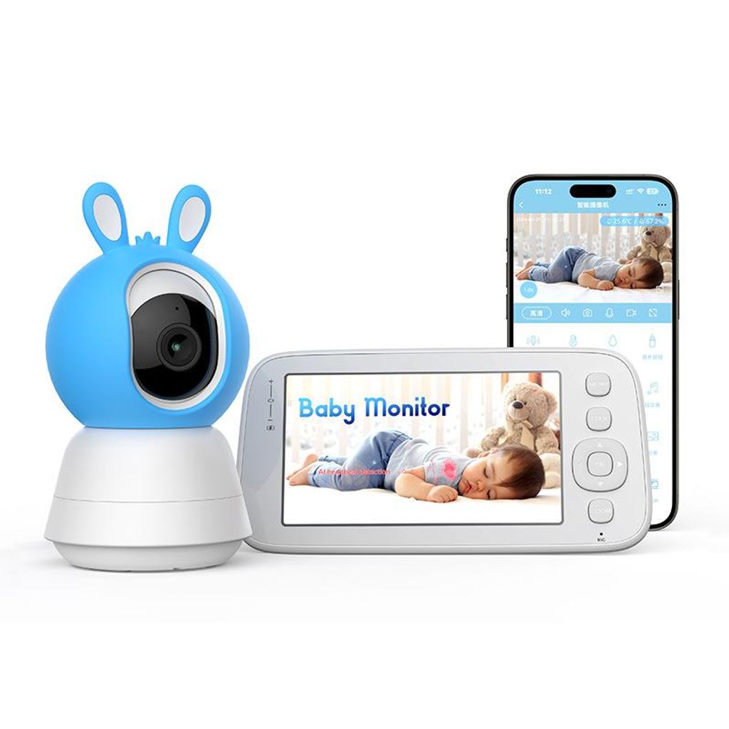5,0-Zoll-Tuya-Video-Babyphone mit schwenk- und neigbarer Kamera, drahtloser Zwei-Wege-Audio-Funktion, Nachtsicht, Sicherheitsfunktion, Babysitter-App