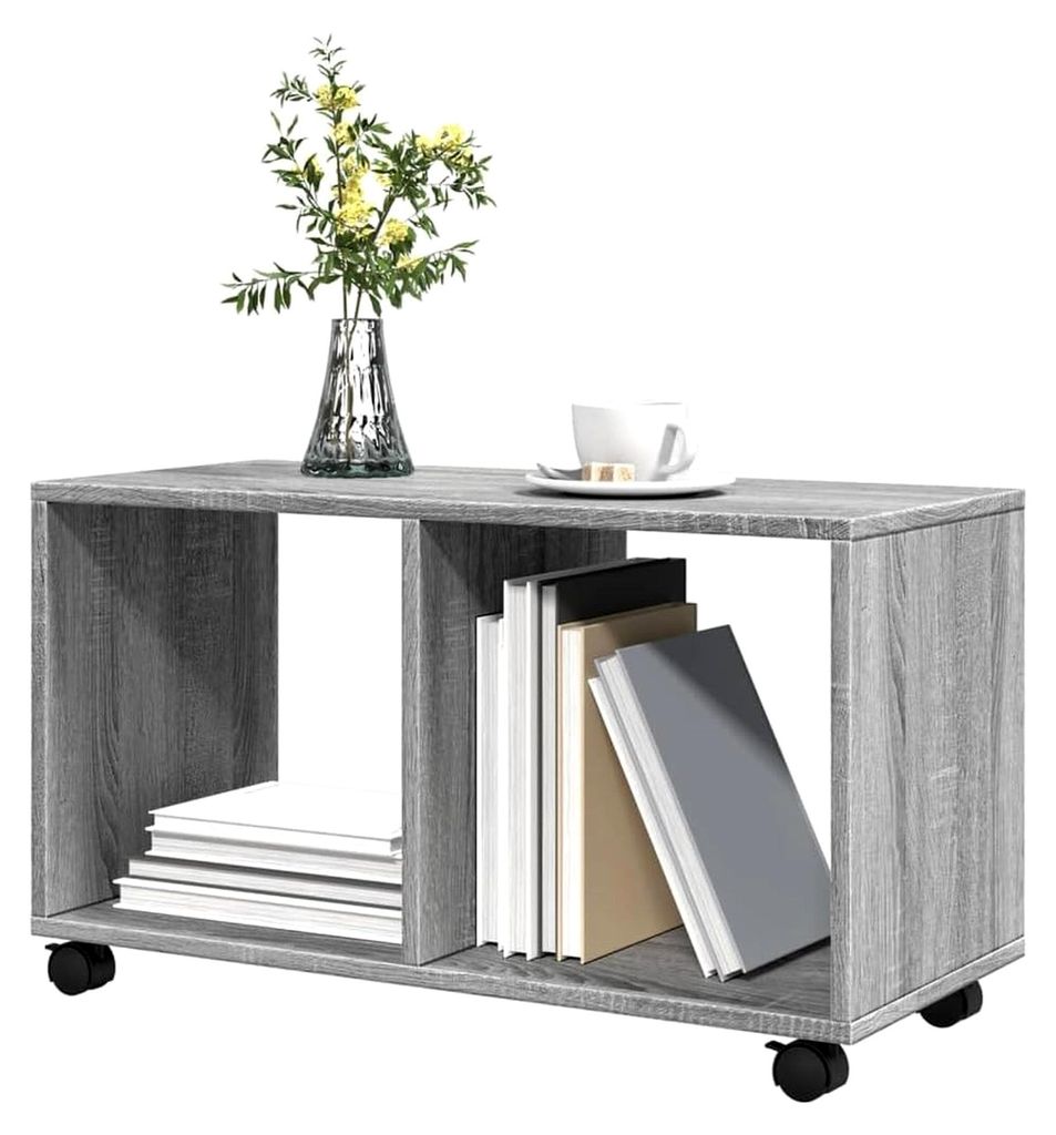 Beistelltisch mit Rollen, mobiler Sofatisch, Couchtisch für das Wohnzimmer, Rollschrank, grau, 72 x 33 x 42,5 cm, Holz