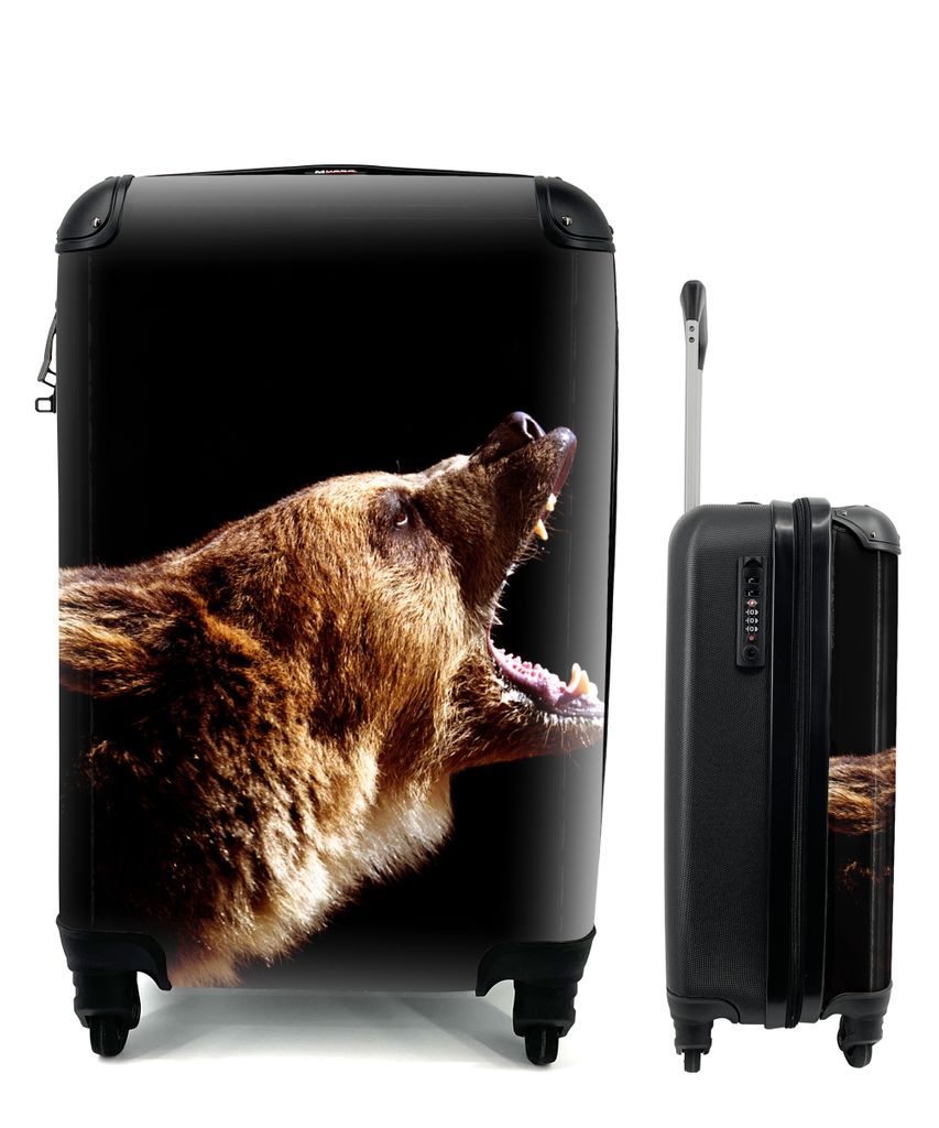MuchoWow Koffer Handgepäck Trolley Rollkoffer Kleine Reisekoffer mit 4 Rollen - Bär - Wildtier - Zähne - Cabin Size < 55x40x23 cm & 55x40x20 c...
