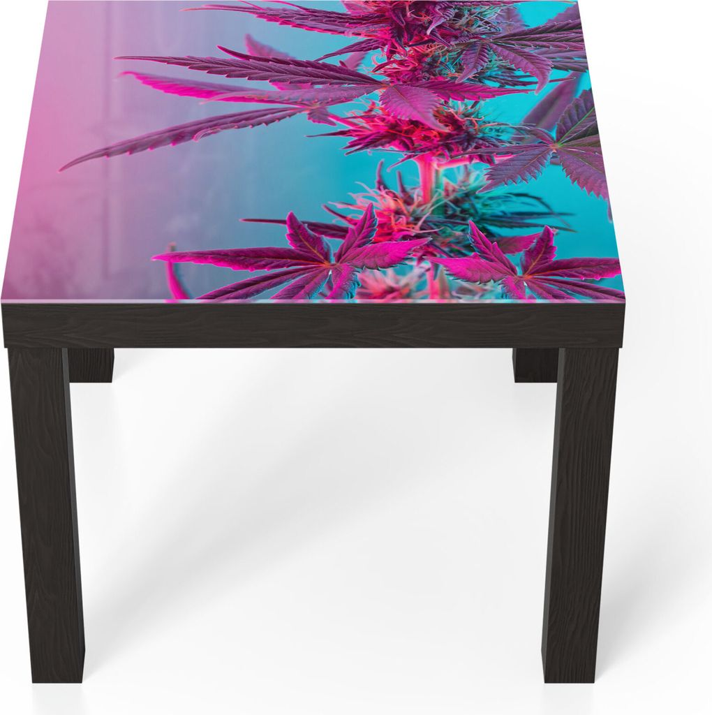 DEQORI Couchtisch 55x55 cm Schwarz 'Hanfblätter in Pastell' Glas Beistelltisch